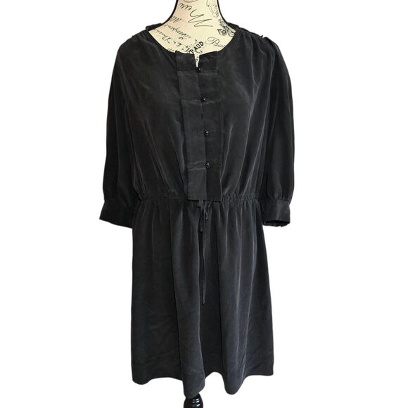 See by Chloe Silk black 3/4 sleeves dress with pockets drawstrings Sz 4 - Picture 1 of 9